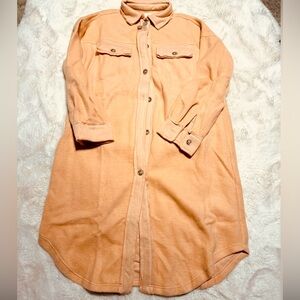 OLI @ HALI Long Button Down Shirt Jacket W/ Pockets Shacket Dusty Rose Sx L